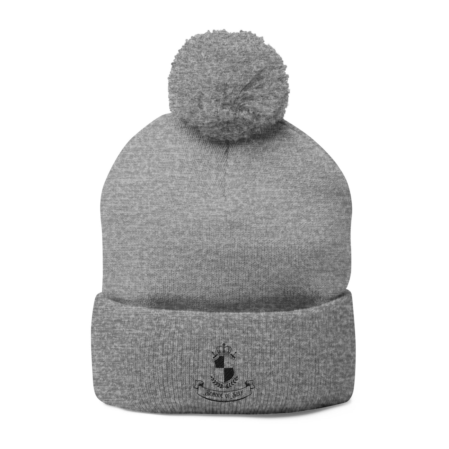 School of Self Cozy Pom-Pom Knit Cap with Custom Embroidery, Warm Winter Hat