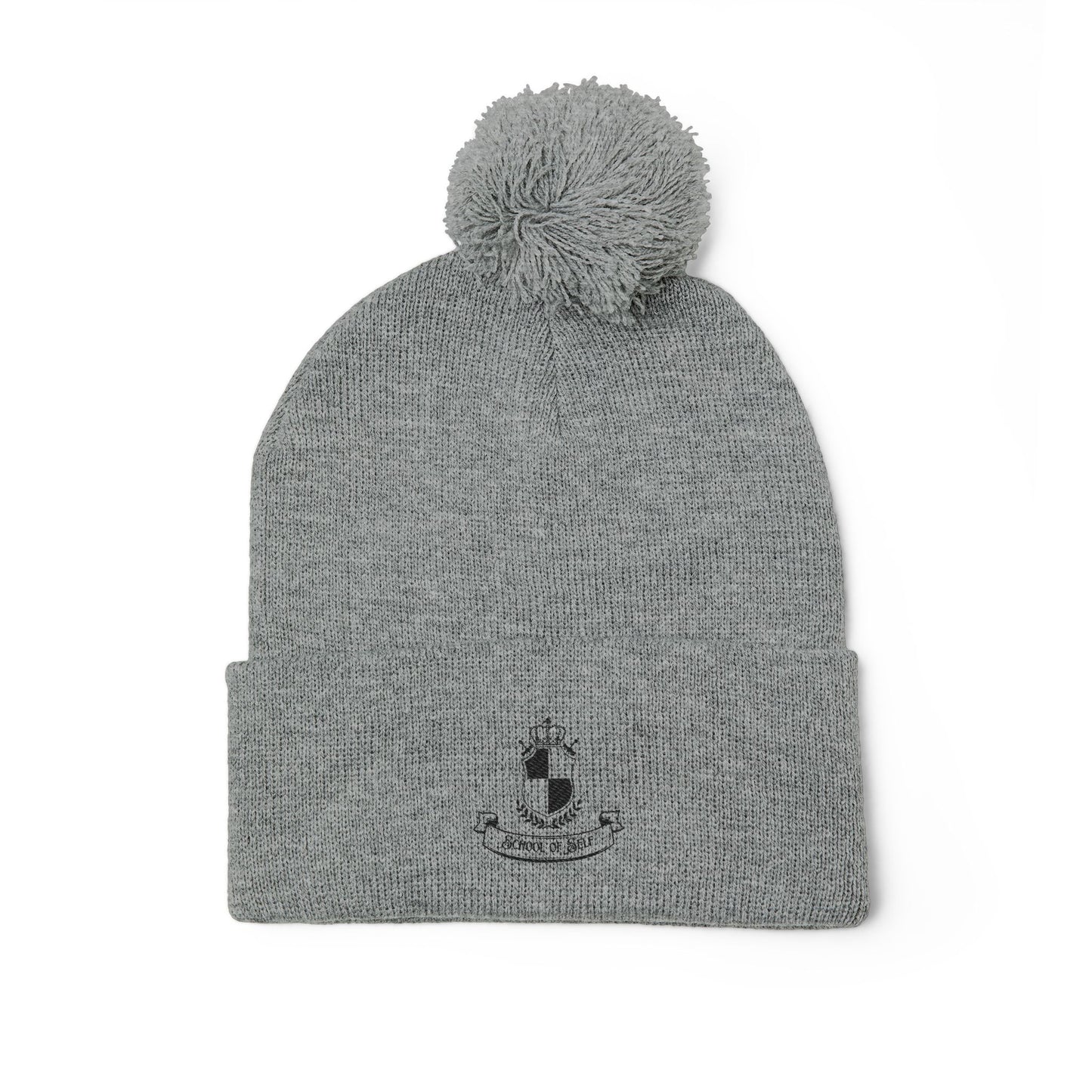 School of Self Cozy Pom-Pom Knit Cap with Custom Embroidery, Warm Winter Hat